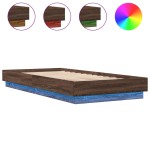 vidaXL Cadru de pat cu lumini LED, stejar maro, 100x200 cm