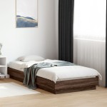 vidaXL Cadru de pat cu lumini LED, stejar maro, 100x200 cm