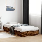 vidaXL Cadru de pat cu lumini LED, stejar fumuriu, 90x200 cm
