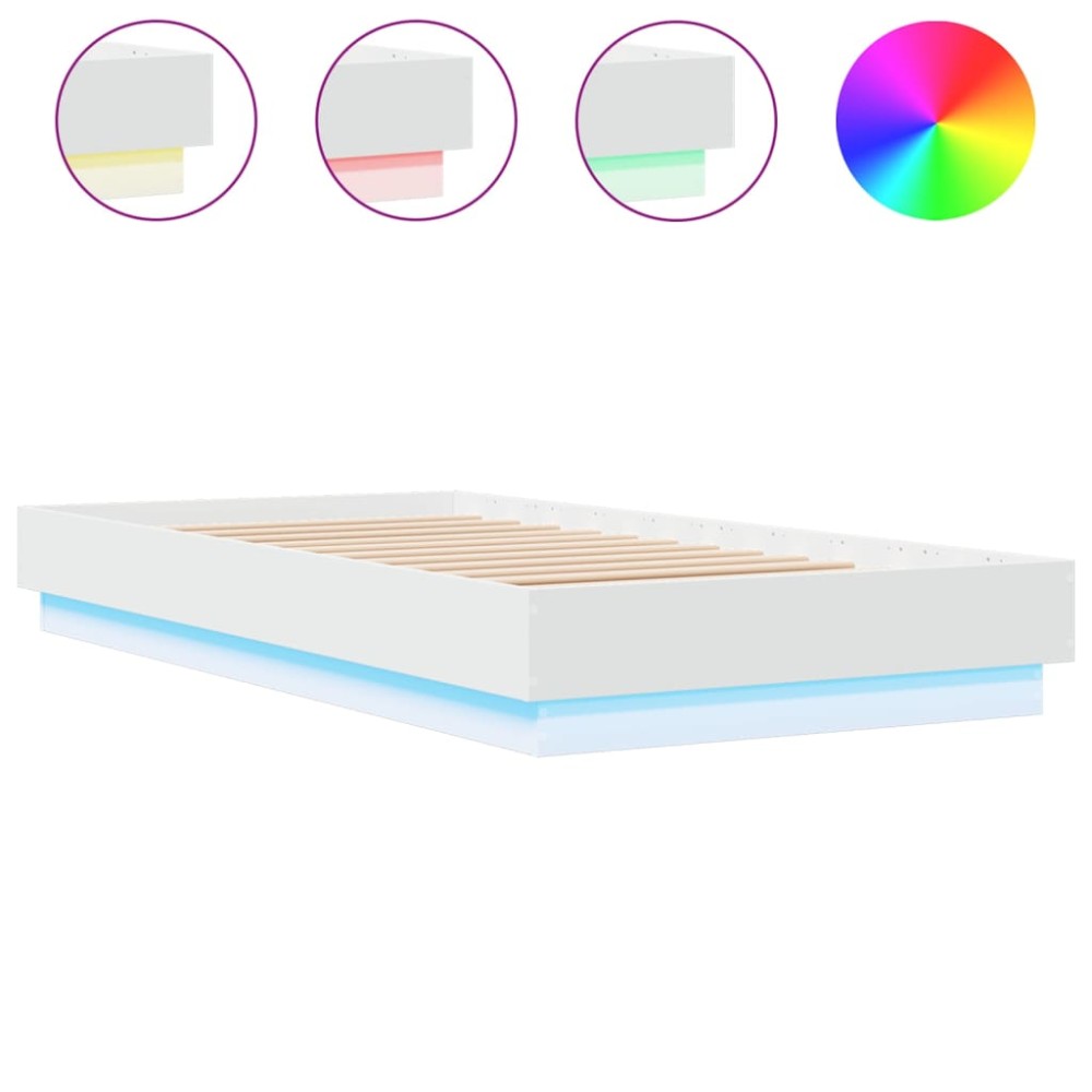 vidaXL Cadru de pat cu lumini LED, alb, 90x190 cm