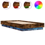 vidaXL Cadru de pat cu lumini LED, stejar fumuriu, 90x190 cm