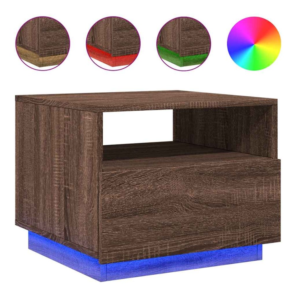 vidaXL Măsuță de cafea cu lumini LED, stejar maro, 50x49x40 cm