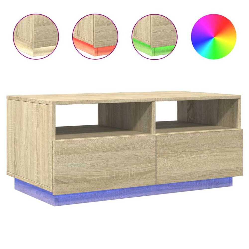 vidaXL Măsuță de cafea cu lumini LED, stejar sonoma, 90x49x40 cm