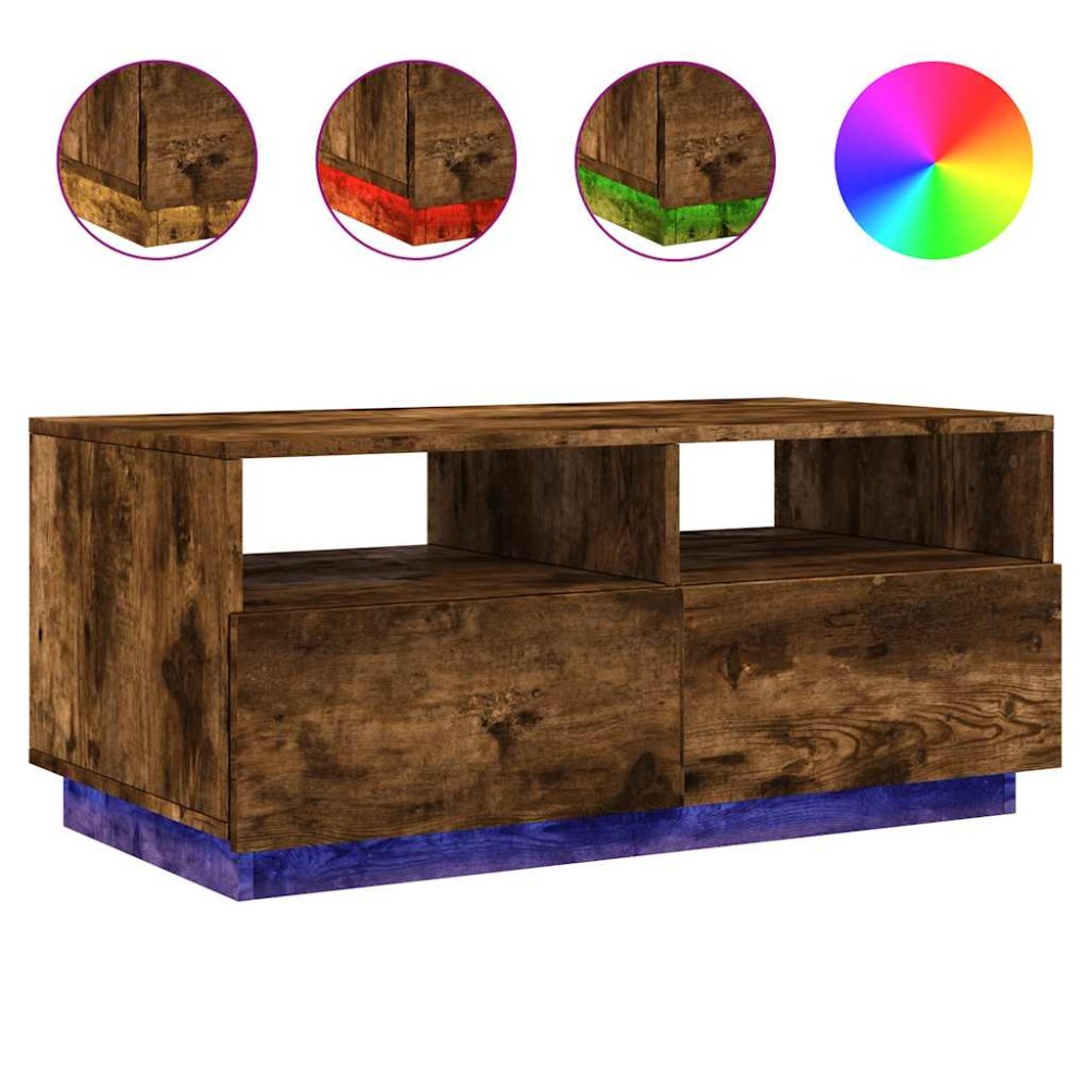 vidaXL Măsuță de cafea cu lumini LED, stejar fumuriu, 90x49x40 cm