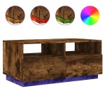 vidaXL Măsuță de cafea cu lumini LED, stejar fumuriu, 90x49x40 cm