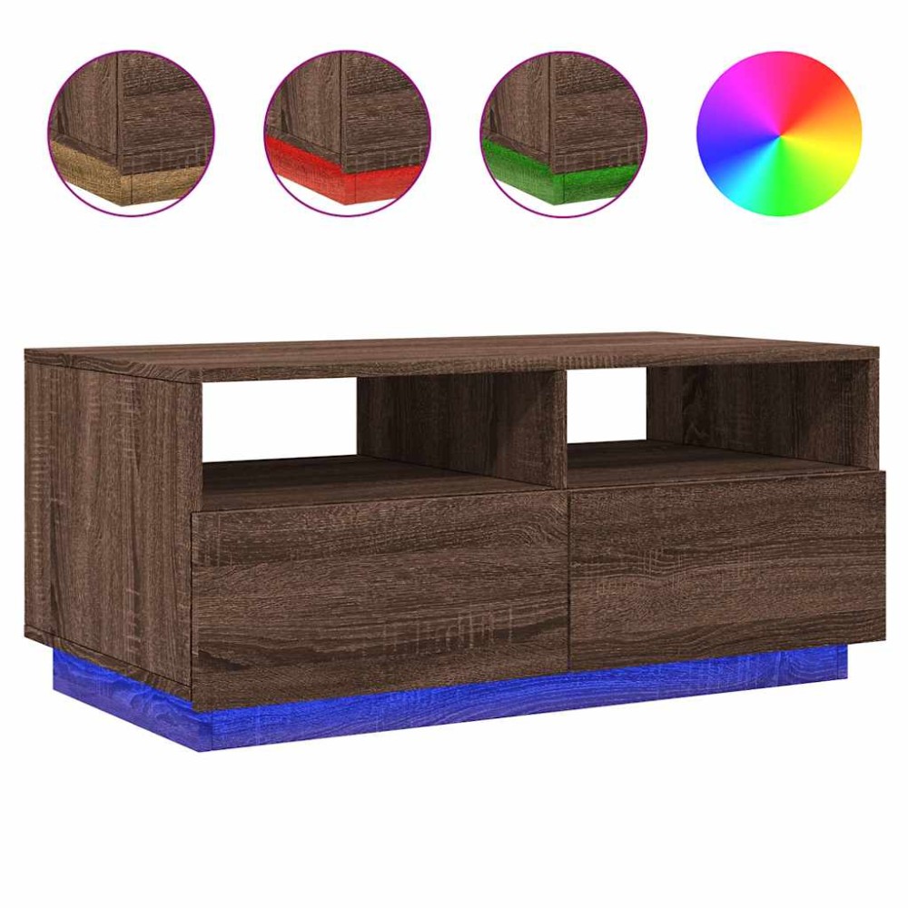 vidaXL Măsuță de cafea cu lumini LED, stejar maro, 90x49x40 cm
