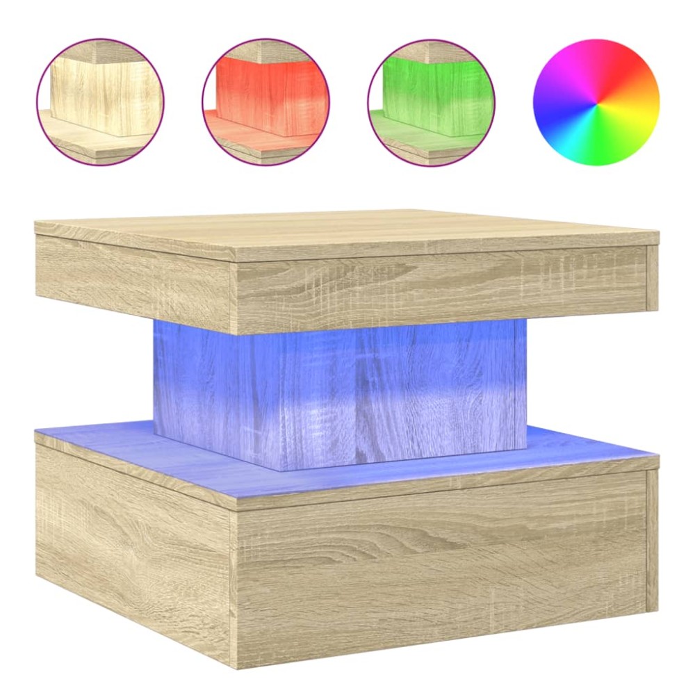 vidaXL Măsuță de cafea cu lumini LED, stejar sonoma, 50x50x40 cm