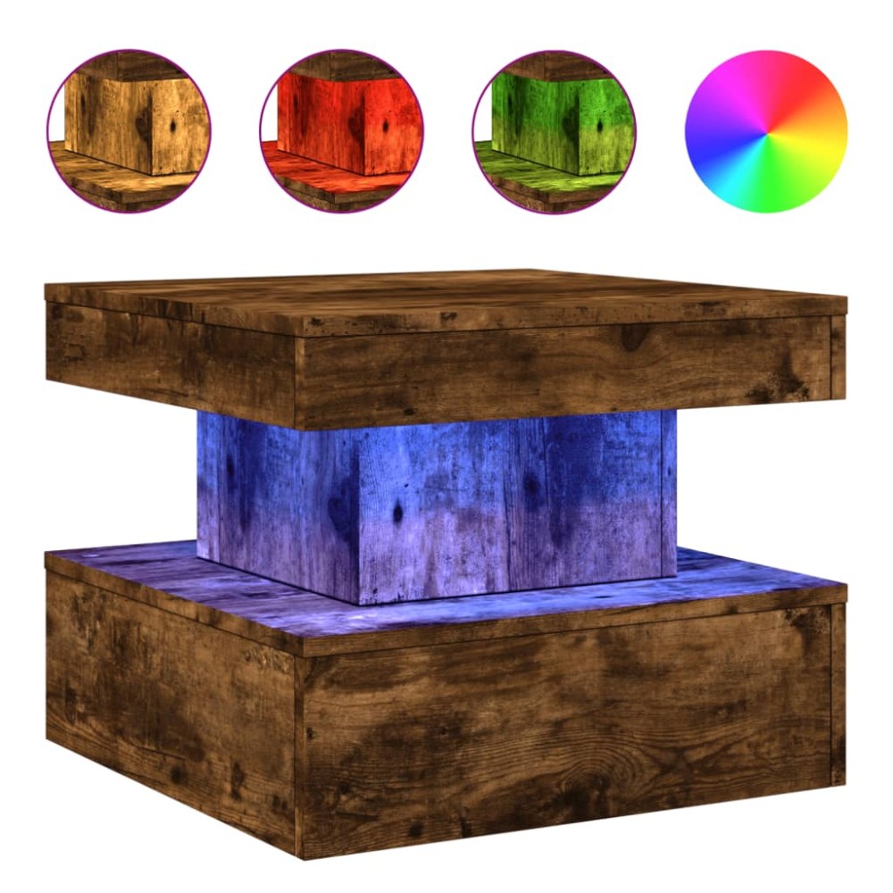 vidaXL Măsuță de cafea cu lumini LED, stejar fumuriu, 50x50x40 cm