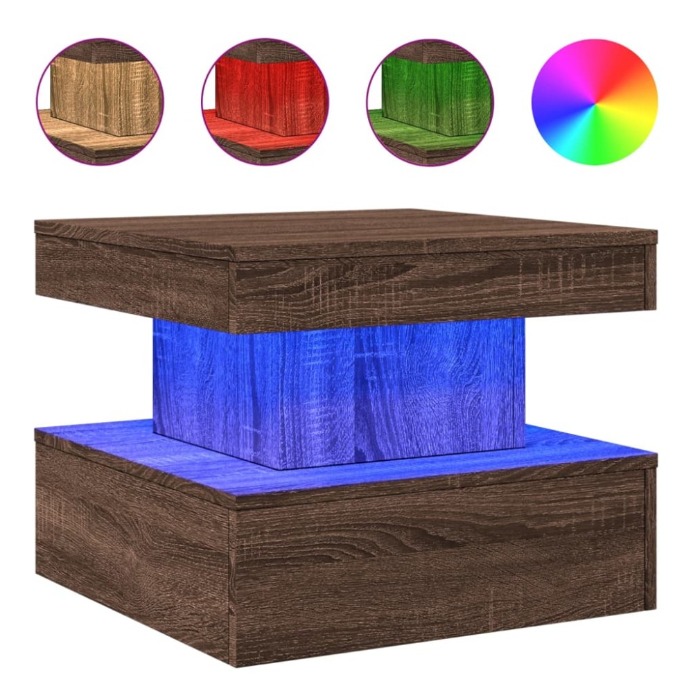 vidaXL Măsuță de cafea cu lumini LED, stejar maro, 50x50x40 cm