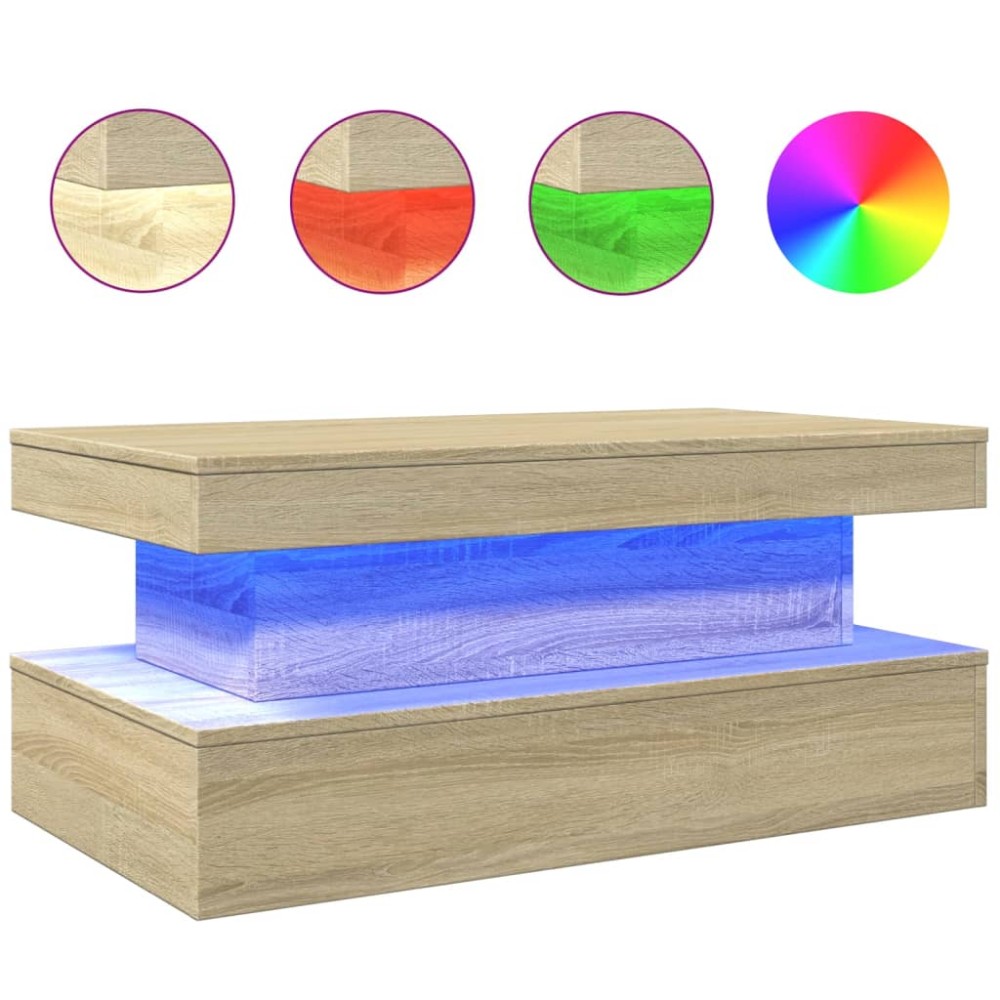 vidaXL Măsuță de cafea cu lumini LED, stejar sonoma, 90x50x40 cm