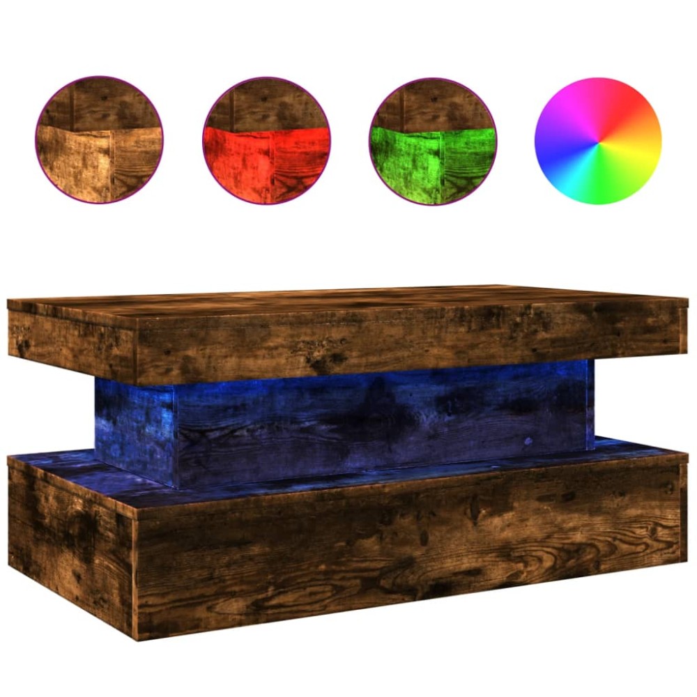 vidaXL Măsuță de cafea cu lumini LED, stejar sonoma, 90x50x40 cm
