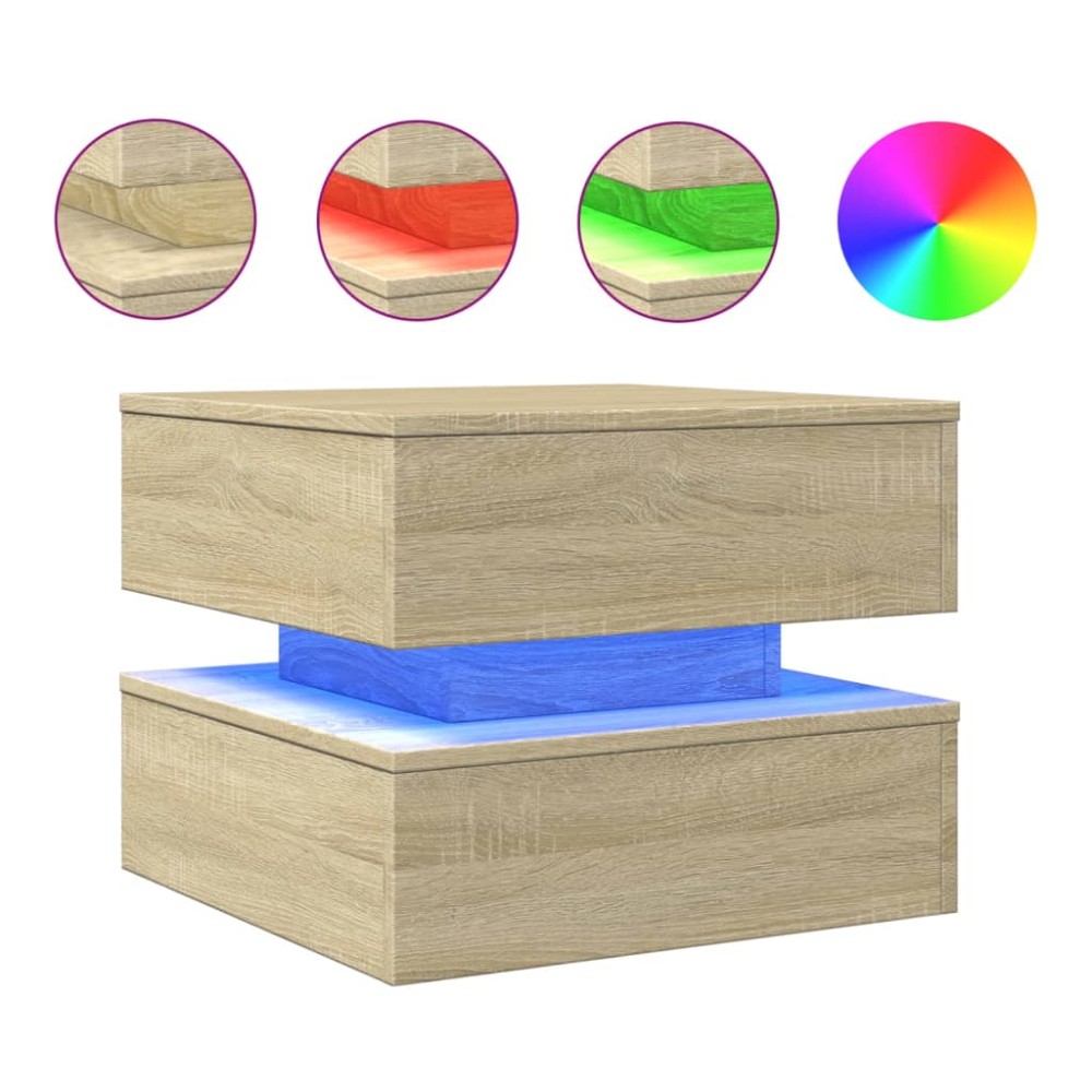 vidaXL Măsuță de cafea cu lumini LED, stejar sonoma, 50x50x40 cm