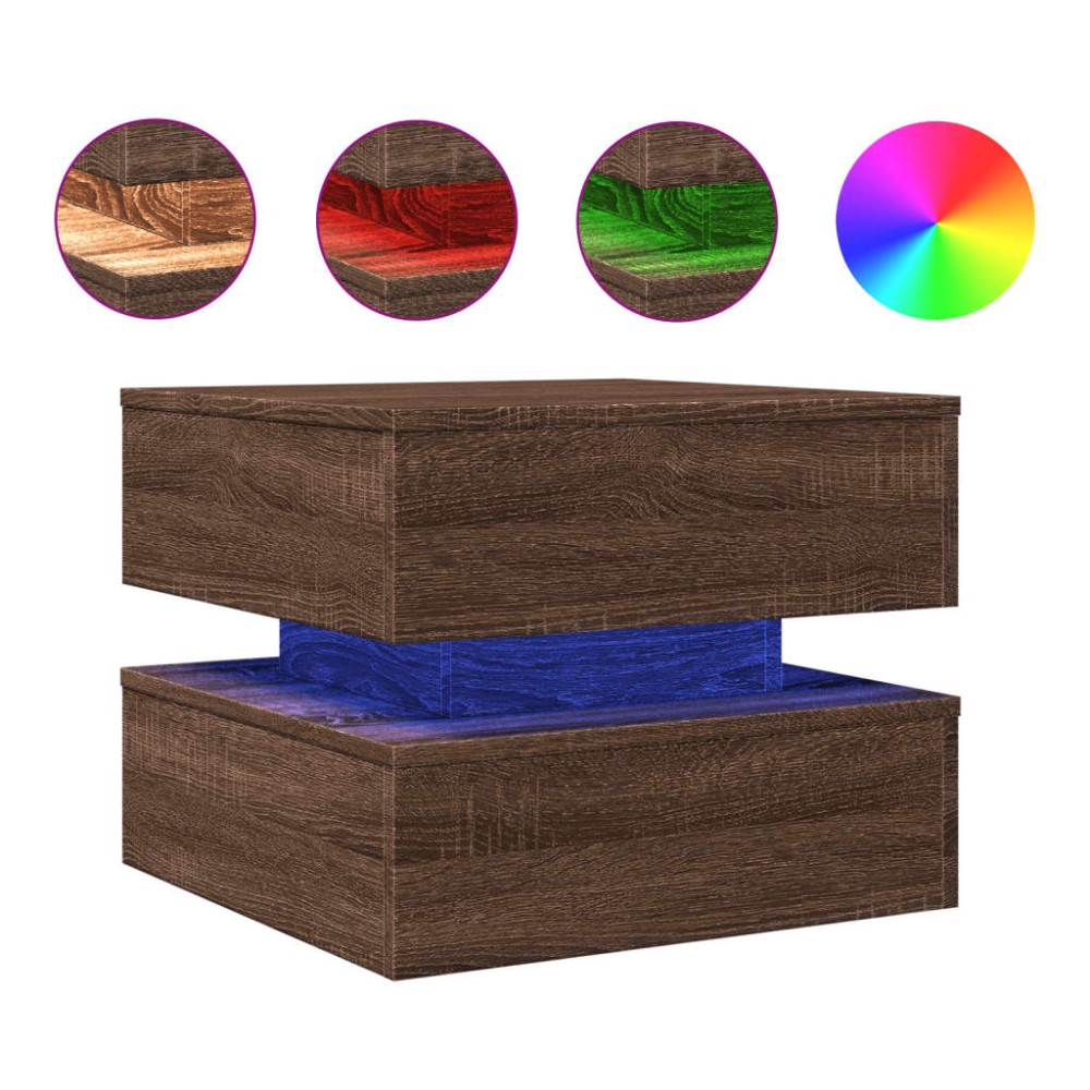 vidaXL Măsuță de cafea cu lumini LED, stejar maro, 50x50x40 cm