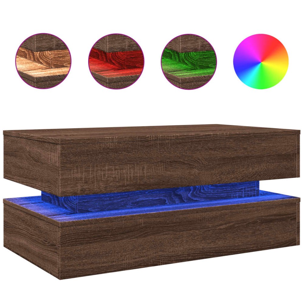 vidaXL Măsuță de cafea cu lumini LED, stejar maro, 90x50x40 cm