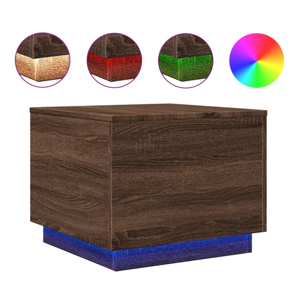 vidaXL Măsuță de cafea cu lumini LED, stejar maro, 50x50x40 cm