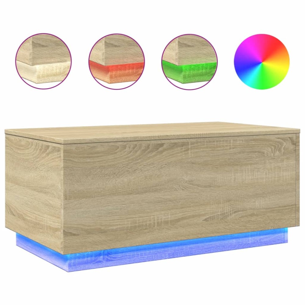 vidaXL Măsuță de cafea cu lumini LED, stejar sonoma, 90x50x40 cm