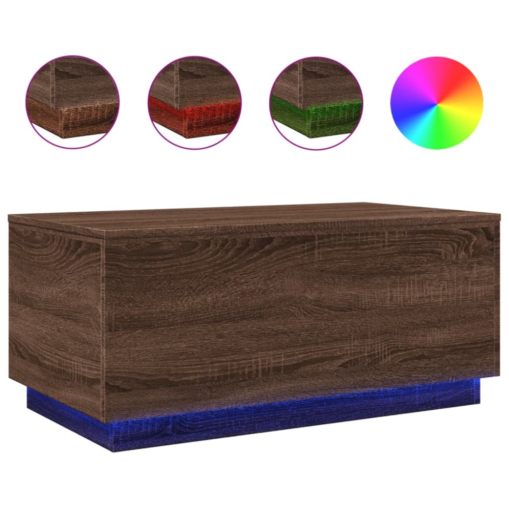 vidaXL Măsuță de cafea cu lumini LED, stejar maro, 90x50x40 cm