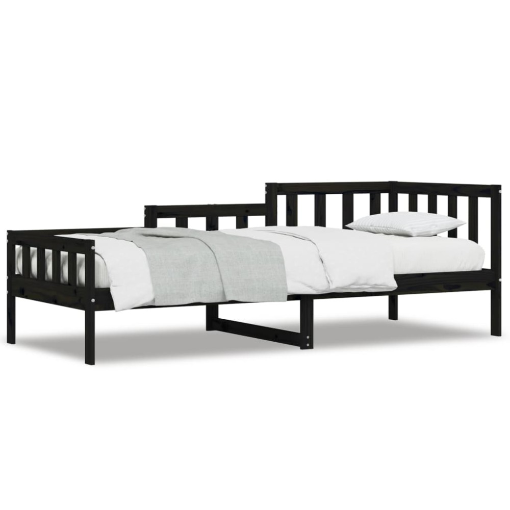 vidaXL Pat de zi, negru, 90x190 cm, lemn masiv de pin