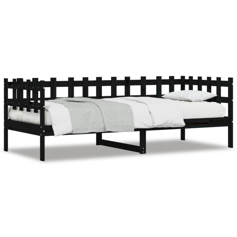 vidaXL Pat de zi, negru, 90x190 cm, lemn masiv de pin