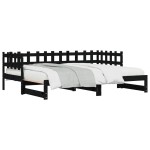 vidaXL Pat de zi extensibil, negru, 2x(80x200) cm, lemn masiv de pin