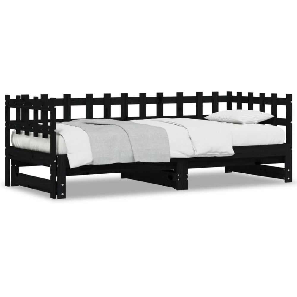 vidaXL Pat de zi extensibil, negru, 2x(90x200) cm, lemn masiv de pin