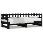 vidaXL Pat de zi extensibil, negru, 2x(90x200) cm, lemn masiv de pin