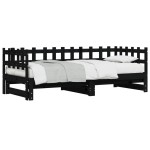 vidaXL Pat de zi extensibil, negru, 2x(90x200) cm, lemn masiv de pin