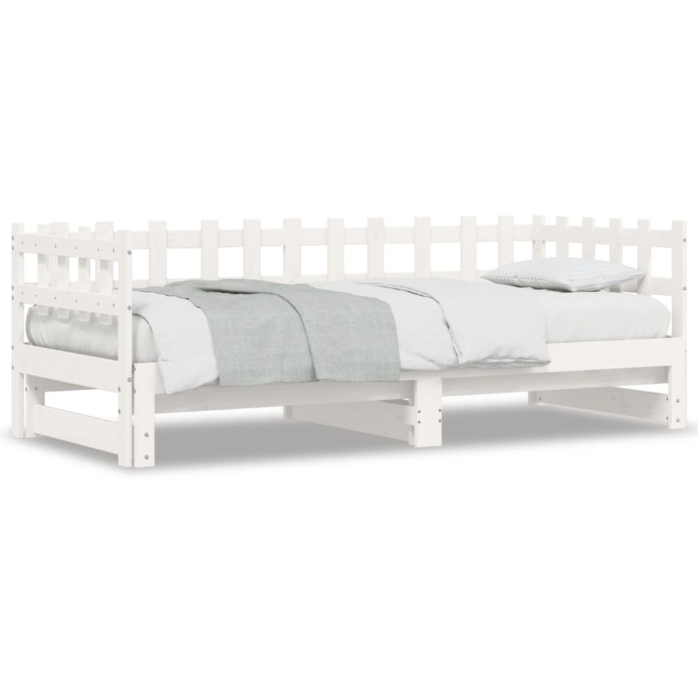 vidaXL Pat de zi extensibil, alb, 2x(90x190) cm, lemn masiv de pin