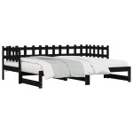 vidaXL Pat de zi extensibil, negru, 2x(90x190) cm, lemn masiv de pin