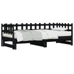 vidaXL Pat de zi extensibil, negru, 2x(90x190) cm, lemn masiv de pin