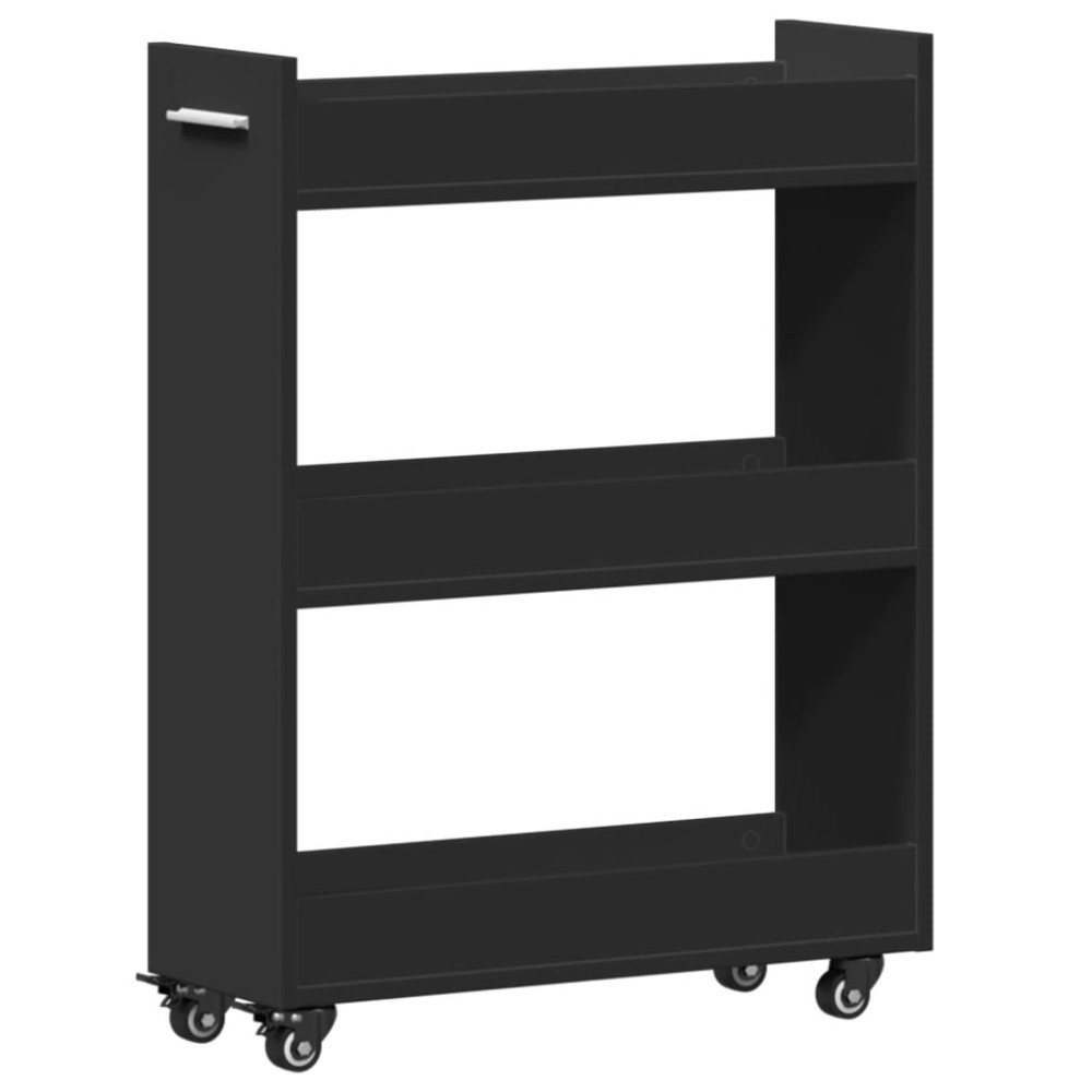 vidaXL Dulap cu roți, negru, 60x22x79 cm, lemn prelucrat