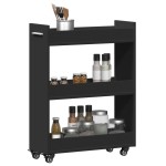 vidaXL Dulap cu roți, negru, 60x22x79 cm, lemn prelucrat