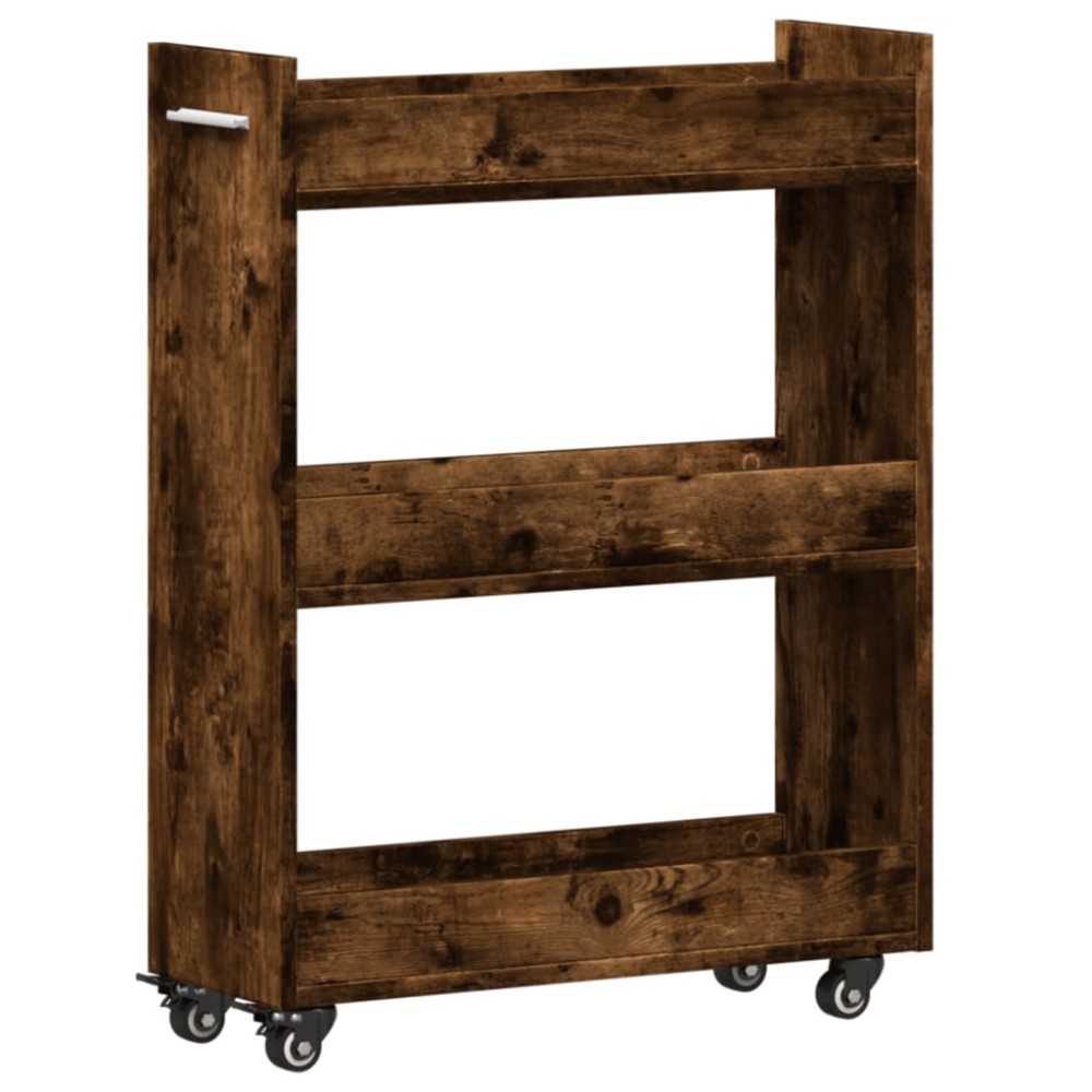 vidaXL Dulap cu roți, stejar afumat, 60x22x79 cm, lemn prelucrat