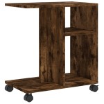 vidaXL Masă laterală cu roți stejar fumuriu 50x30x55 cm lemn compozit vidaXL Masă laterală cu roți stejar fumuriu 50x30x55 cm lemn compozit