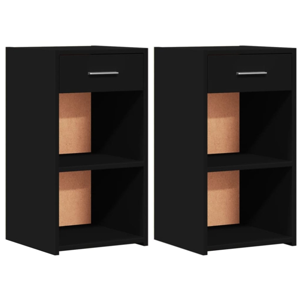 vidaXL Noptiere, 2 buc., negru, 35x34x65 cm, lemn prelucrat
