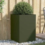 vidaXL Jardinieră, verde măsliniu, 52x48x75 cm, oțel vidaXL Jardinieră, verde măsliniu, 52x48x75 cm, oțel