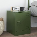 vidaXL Noptieră, verde olive, 34,5x39x44 cm, oțel vidaXL Noptieră, verde olive, 34,5x39x44 cm, oțel