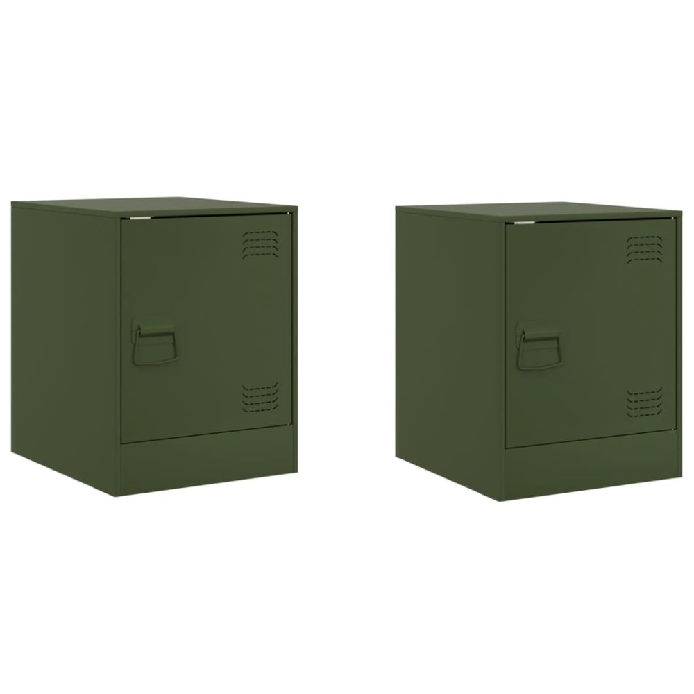 vidaXL Noptiere, 2 buc., verde olive, 34,5x39x44 cm, oțel
