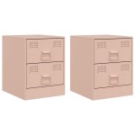 vidaXL Noptiere, 2 buc., roz, 34,5x39x44 cm, oțel vidaXL Noptiere, 2 buc., roz, 34,5x39x44 cm, oțel