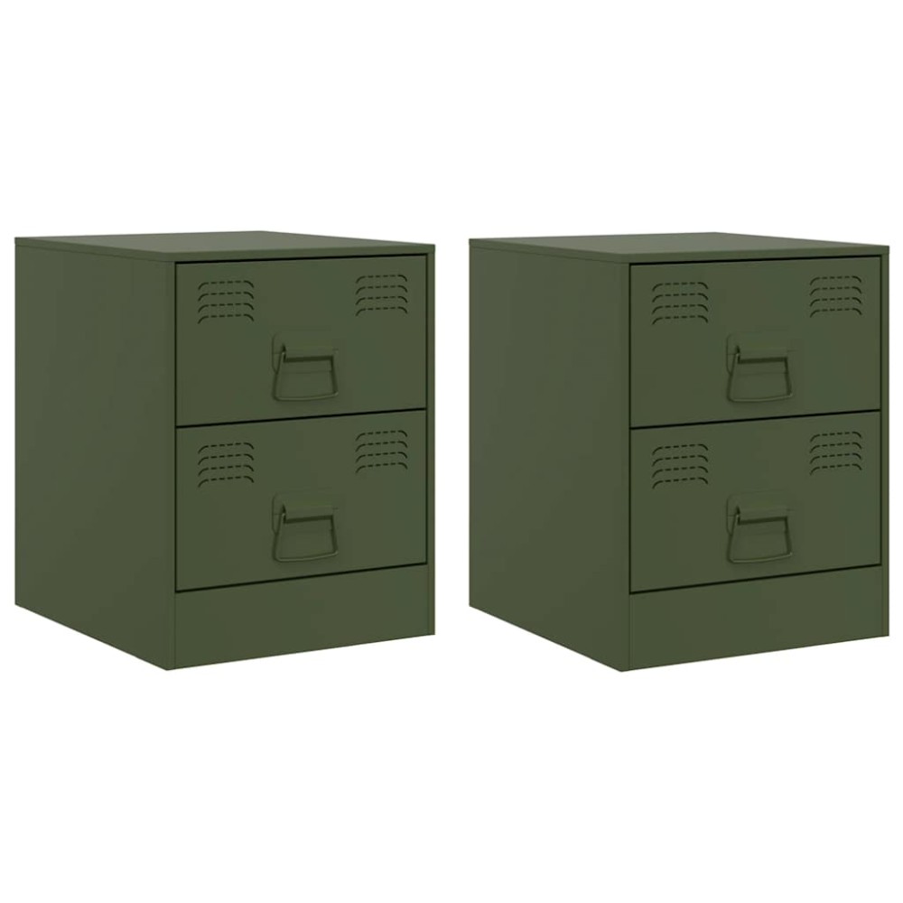 vidaXL Noptiere, 2 buc., verde, 34,5x39x44 cm, oțel