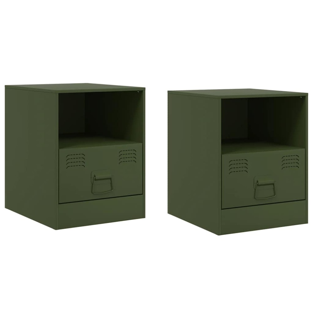 vidaXL Noptiere, 2 buc., verde olive, 34,5x39x44 cm, oțel