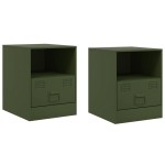 vidaXL Noptiere, 2 buc., verde olive, 34,5x39x44 cm, oțel vidaXL Noptiere, 2 buc., verde olive, 34,5x39x44 cm, oțel