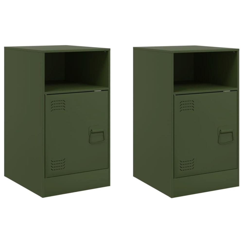 vidaXL Noptiere, 2 buc., verde olive, 34,5x39x62 cm, oțel