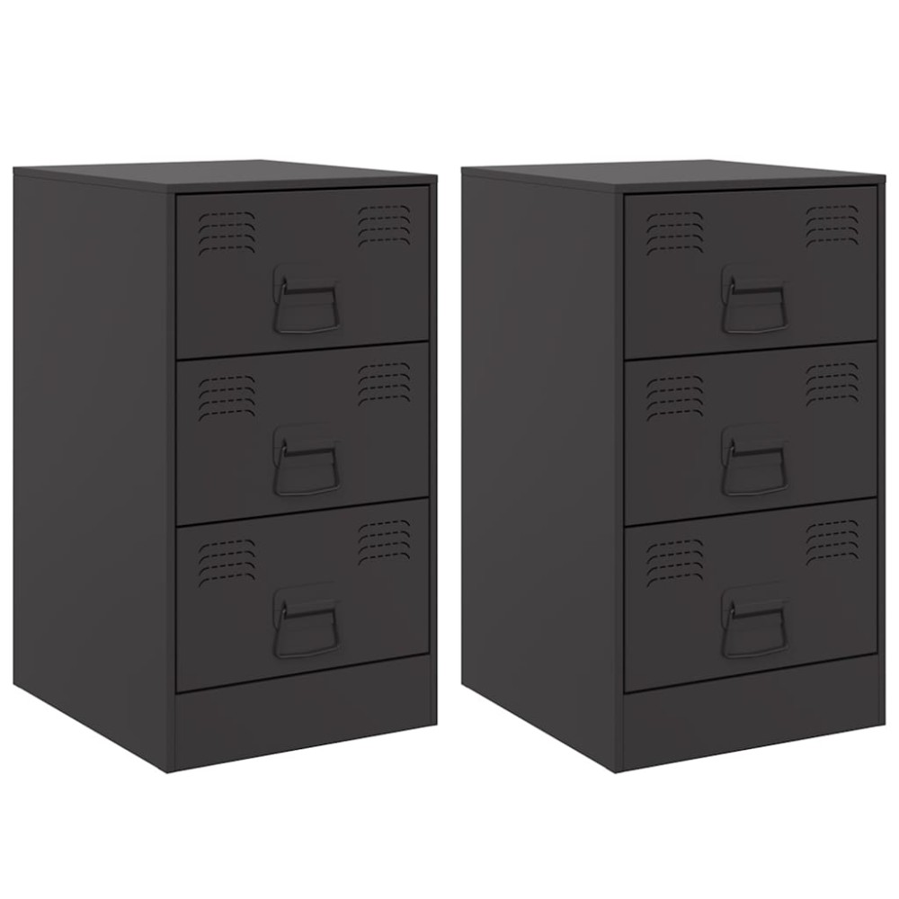 vidaXL Noptiere, 2 buc., negru, 34,5x39x62 cm, oțel