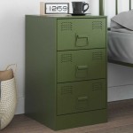 vidaXL Noptieră, verde olive, 34,5x39x62 cm, oțel vidaXL Noptieră, verde olive, 34,5x39x62 cm, oțel