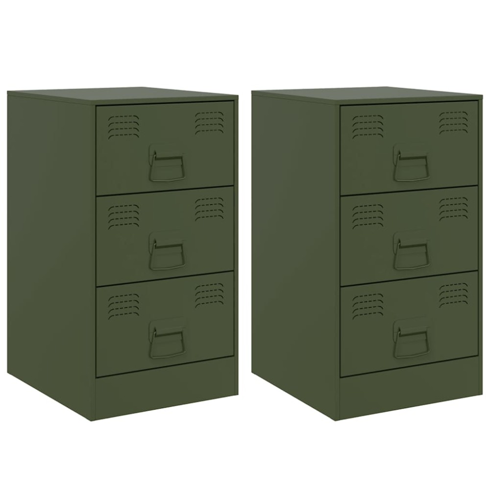 vidaXL Noptiere, 2 buc., verde olive, 34,5x39x62 cm, oțel