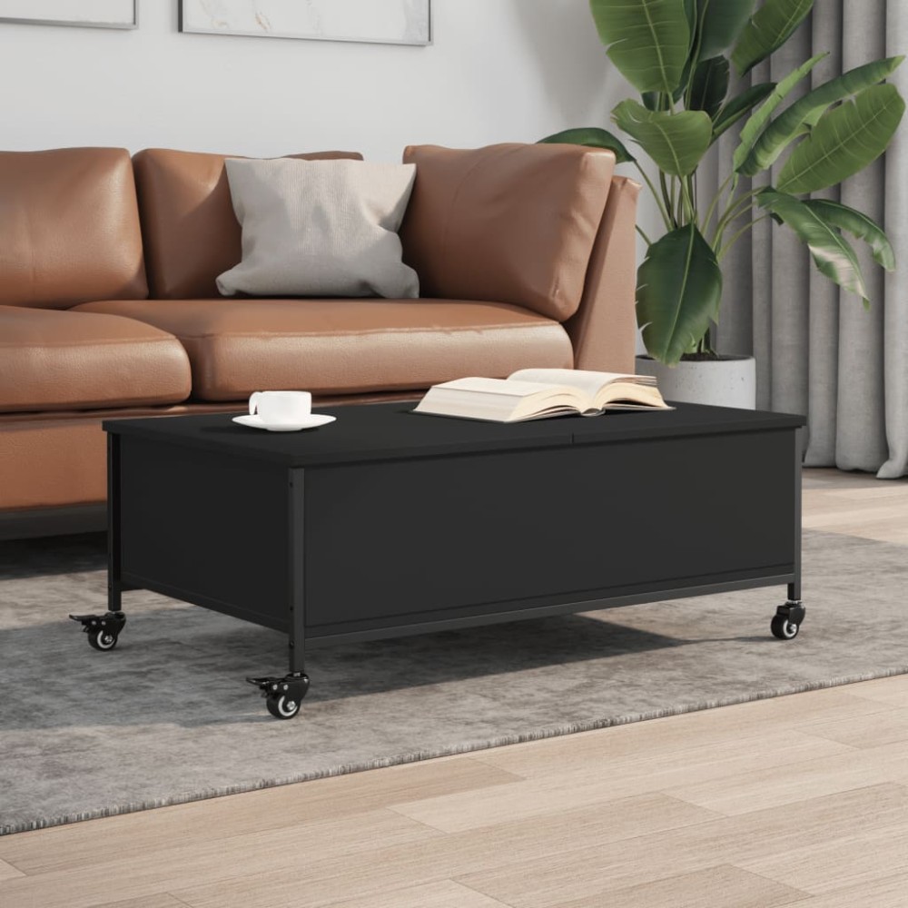 vidaXL Măsuță de cafea cu roți, negru, 91x55x34 cm, lemn prelucrat