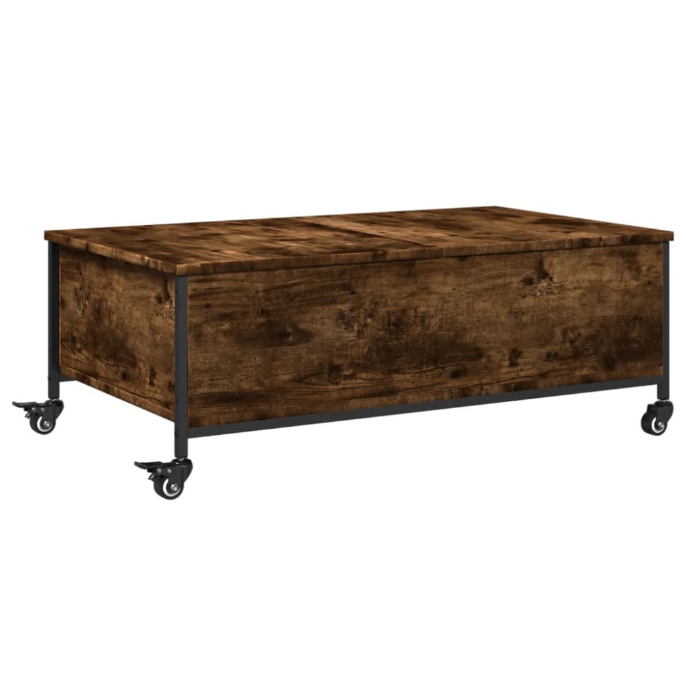 vidaXL Măsuță cafea cu roți stejar fumuriu 91x55x34 cm lemn prelucrat