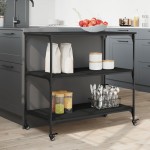 vidaXL Cărucior de bucătărie, negru, 102x50x95 cm, lemn prelucrat vidaXL Cărucior de bucătărie, negru, 102x50x95 cm, lemn prelucrat