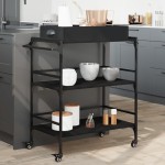 vidaXL Cărucior de bucătărie, negru, 81,5x41x92,5 cm, lemn prelucrat vidaXL Cărucior de bucătărie, negru, 81,5x41x92,5 cm, lemn prelucrat